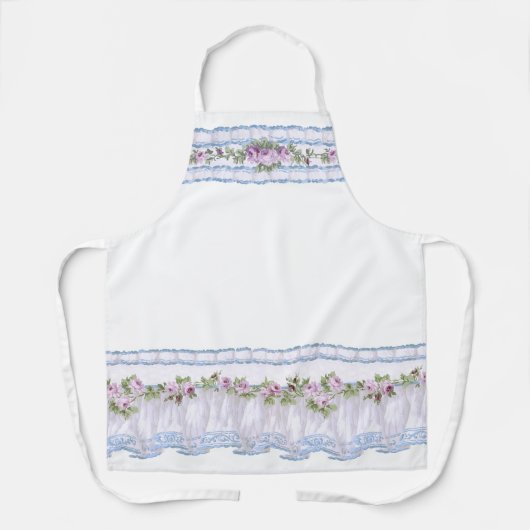   Paarse Bloemen Ruffled Border Schort (Voorkant)