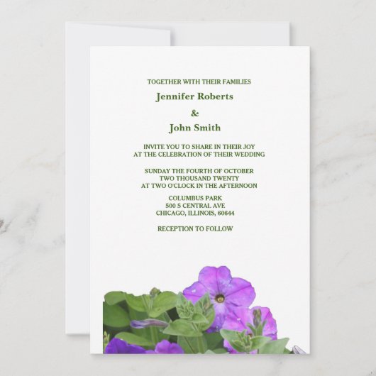 Paarse Bloemen Salie Groene Violet Bloemen Bruilof Kaart (Voorkant)