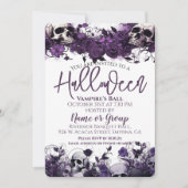 Paarse Bloemen Schedel Halloween Party Kaart (Voorkant)