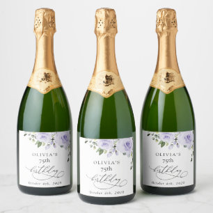 Paarse Bloemen, Sering Bloemen, Boho, Verjaardag Sparkling Wijnetiket
