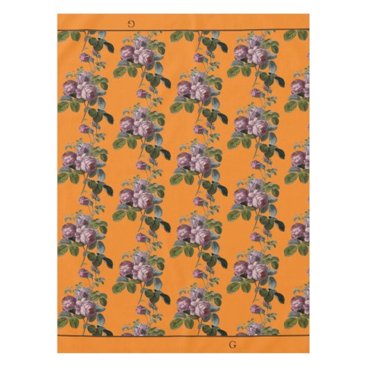  Paarse Bloemen Sinaasappel Monogram Tafelkleed (Voorkant)