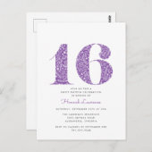 Paarse Bloemen Sweet 16 Verjaardag Uitnodiging (Voorkant / Achterkant)