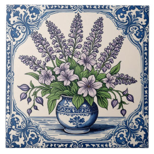 Paarse bloemen tegeltje