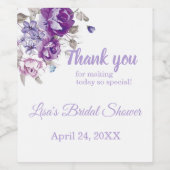 Paarse Bloemen Thema Dank u Wijnfles Stickers (Enkel label)