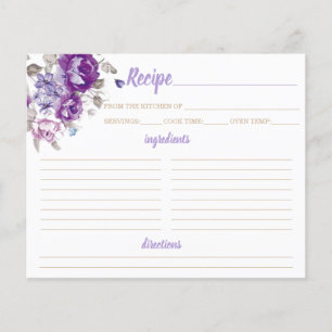 Paarse Bloemen Thema Recept Kaart Organizer