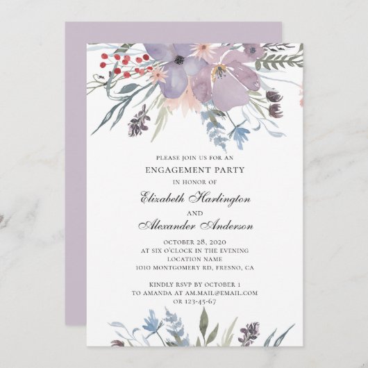 Paarse bloemen. Tuin bloemenverlovingsfeest Kaart (Voorkant / Achterkant)