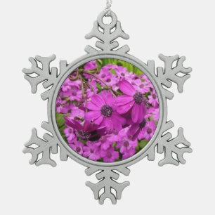 Paarse Bloemen uit San Francisco Tin Sneeuwvlok Ornament