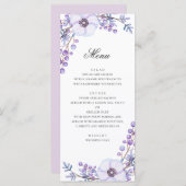 Paarse bloemen. Violet bloemen bruiloft diner Menu (Voorkant / Achterkant)