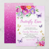Paarse Bloemen Vlinder Kisses Meisje Baby shower Kaart (Voorkant / Achterkant)