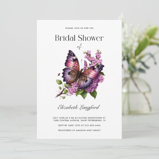 Paarse Bloemen Vlinder Vrijgezellenfeest Kaart (Staand voorkant)