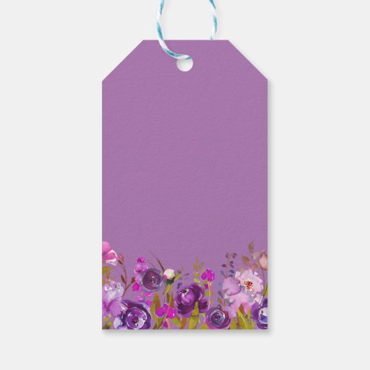 Paarse Bloemen Vrijgezellenfeest Favor Dank u Cadeaulabel (Achterkant)