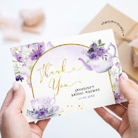 Paarse Bloemen Vrijgezellenfeest Thee Dank u kaart
