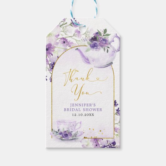 Paarse Bloemen Vrijgezellenfeest Thee Dank u Label Cadeaulabel (Voorkant)
