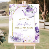 Paarse Bloemen Vrijgezellenfeest Thee Welkomstbord Poster