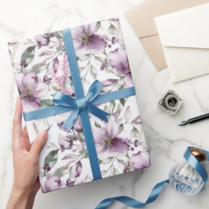 Paarse Bloemen Vrijgezellenfeest Verjaardag Haar b Cadeaupapier