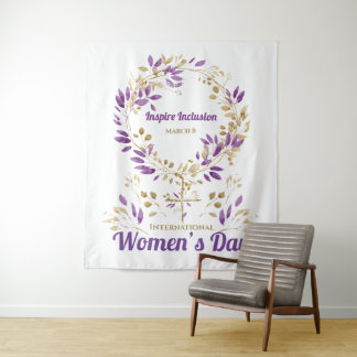 Paarse Bloemen Vrouw Teken Vrouwen Dag Briefkaart Wandkleed