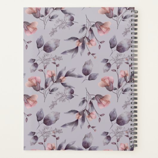 Paarse Bloemen Vrouwelijke Monogrammed Initiaal &  Planner (Achterkant)