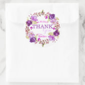 Paarse bloemen Waterverf bloemenkrans dank u Ronde Sticker (Tas)