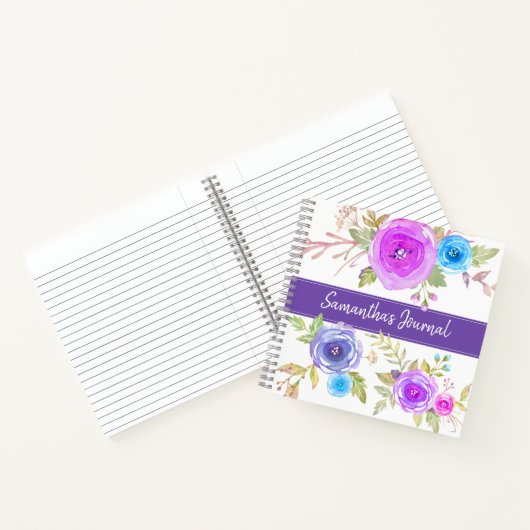 Paarse Bloemen waterverf Custom Script Journal Notitieboek (Binnen)