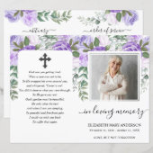 Paarse Bloemen Waterverf Foto Begrafenisprogramma (Voorkant / Achterkant)