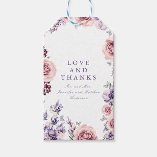 Paarse Bloemen Waterverf Gift Labels Cadeaulabel (Voorkant)