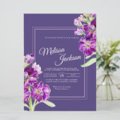 Paarse bloemen waterverf kunst bruiloft kaart (Staand voorkant)