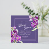 Paarse bloemen waterverf kunst bruiloft kaart (Staand voorkant)