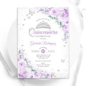 Paarse Bloemen Waterverf Rozen Quinceanera Kaart