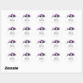 Paarse Bloemen Waterverf Script bruiloft dank u Ronde Sticker (Vel)