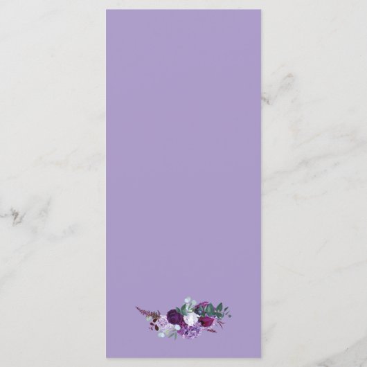 Paarse Bloemen Waterverf Script Bruiloft Diner Menu (Achterkant)