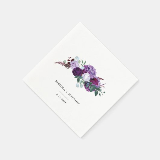 Paarse Bloemen Waterverf Script Trouwpapier Servet (Hoek)