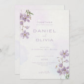 Paarse Bloemen Waterverf Stijl bruiloft Kaart (Voorkant / Achterkant)