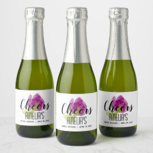 Paarse Bloemen Waterverf Vrijgezellenfeest Mini Sparkling Wijnetiket