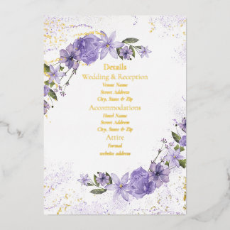 Paarse Bloemen Wedding Folie Detail Kaart