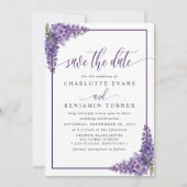 Paarse bloemen Wisteria Corners Sla de datum Kaart (Voorkant)