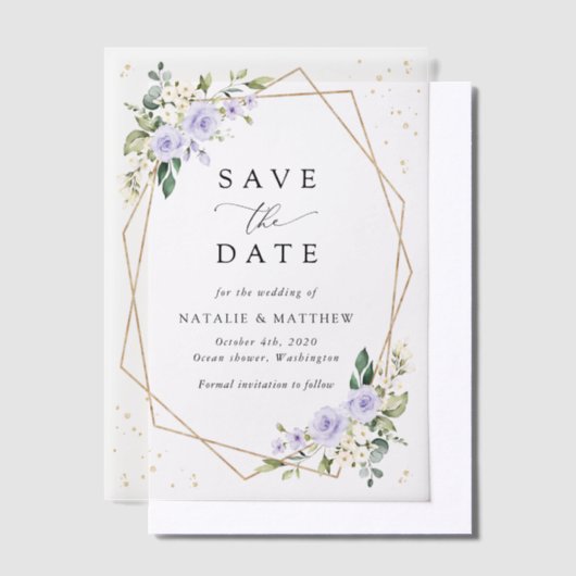 Paarse bloemen, witte bloemen, Boho, Bewaar de dat Vellum Uitnodigingen (Offset)
