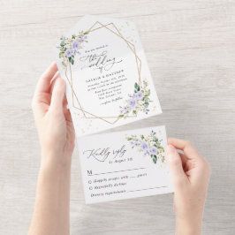 Paarse bloemen, witte bloemen, boho, bruiloft all in one uitnodiging