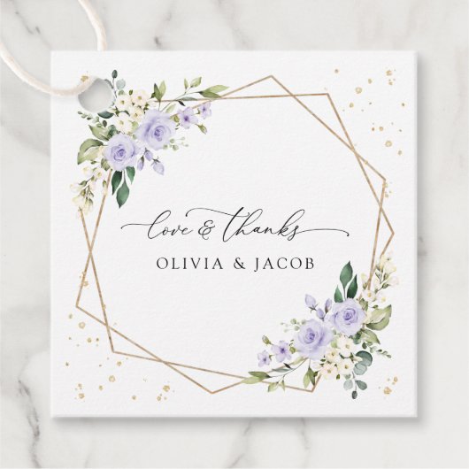 Paarse bloemen, witte bloemen, boho, bruiloft bedankjes labels (Voorkant)
