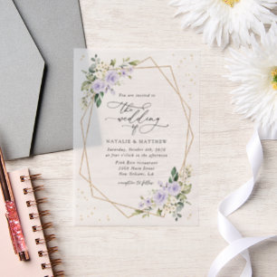 Paarse bloemen, witte bloemen, boho, bruiloft vellum uitnodigingen