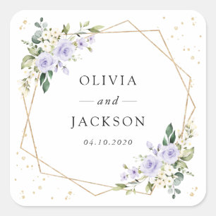 Paarse bloemen, witte bloemen, boho, bruiloft vierkante sticker