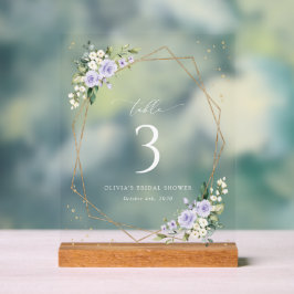 Paarse bloemen, witte bloemen, boho, tafelnummers acryl bord