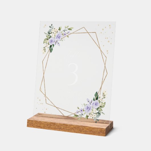 Paarse bloemen, witte bloemen, boho, tafelnummers acryl bord (Hoek)