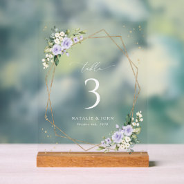 Paarse bloemen, witte bloemen, boho, tafelnummers acryl bord