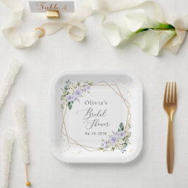 Paarse bloemen, witte bloemen, Boho, Vrijgezellenf Papieren Bordje