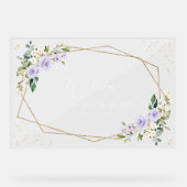 Paarse bloemen, witte bloemen, bruids welkom acryl bord (Voorkant)