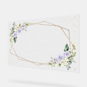 Paarse bloemen, witte bloemen, bruids welkom acryl bord (Hoek)