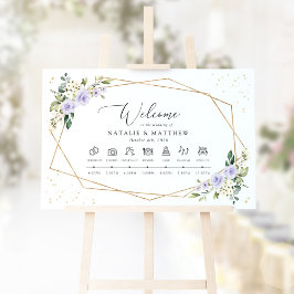 Paarse bloemen, witte bloemen, bruiloft tijdlijn poster