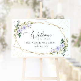 Paarse bloemen, witte bloemen, bruiloft welkom poster