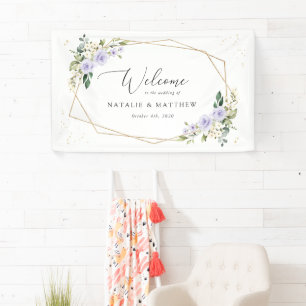 Paarse bloemen, witte bloemen, bruiloft welkom spandoek