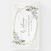 Paarse bloemen, witte bloemen, bruiloft welkom spandoek (Verticaal)